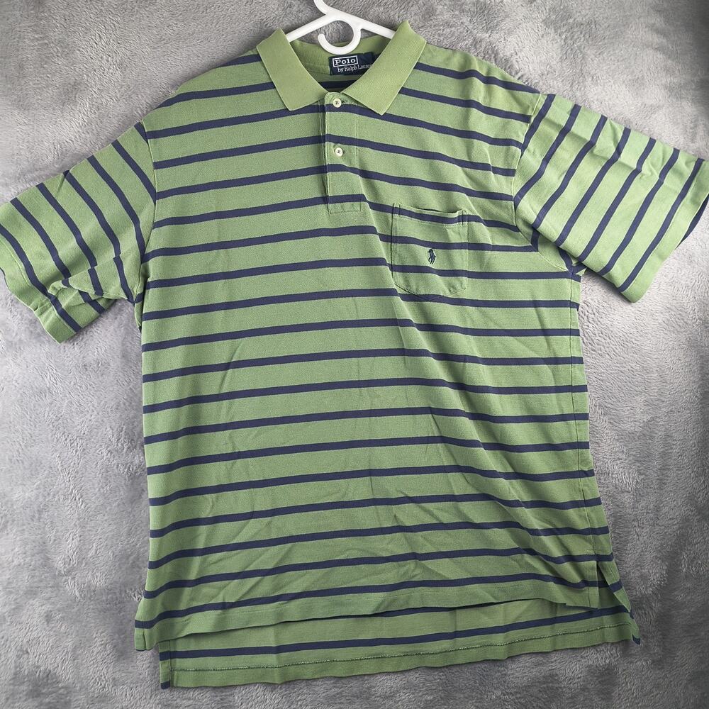 Vintage Polo Ralph Lauren Pocket Pique Polo Shirt Mens XL Green Striped Golf